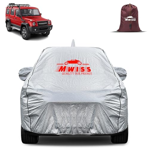 Image of Waterproof Car Body Cover for Force Motors Gurkha | Mirror & Antenna Pocket Anti-Scratch with Soft Cotton Inner Lining Triple Stitched Protection| Heat Resistant | Rain Protection (Silver)