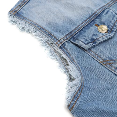 Image of LONGBIDA Men's Denim Vest Casual Slim Fit Sleeveless Jacket Vintage Ripped Summer Jean Vests, Light Blue, XXL
