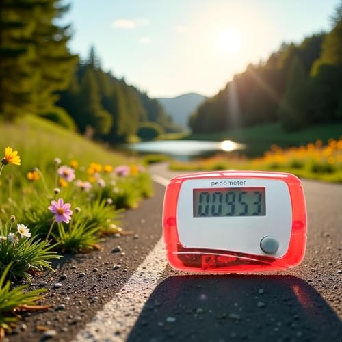 Xinjincang 3Pcs Red Portable Counter Mini Digital LCD Pedometer Sports Walking Running Step Counter Meter Walking Distance Miles,Exercise Time, Calorie Counter, Daily Target Monitor
