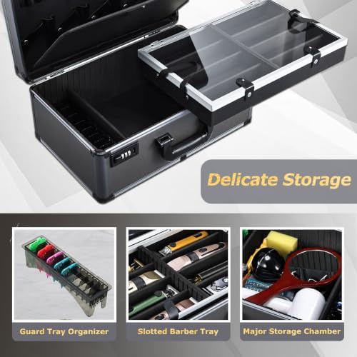 Image of Yueieoun Professional Barber Case - Portable Barber Tool Case Hair Clipper Organizer with Combo Locks, Detachable Trays for Clippers, Shears, Razors, Trimmers - Secure Storage for Barbershop or Travel