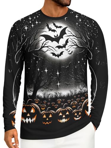 Halloween T Shirt for Men Spooky Graphic Pullover Tops Crewneck Long Sleeve Shirts Fall Winter Fashion Clothes3