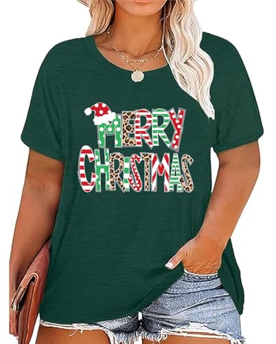 AMWIPE Plus Size Christmas Shirts for Women Merry Christmas Tree Printed Tshirts Funny Short Sleeve Xmas Holiday Tee Tops