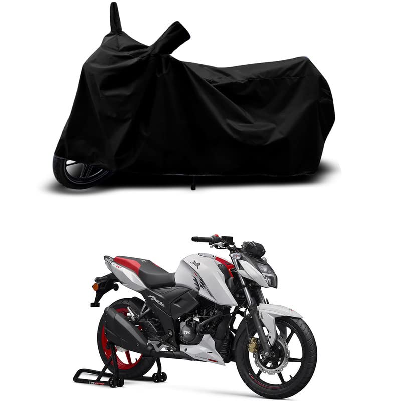 Image of 100% Scratchproof /UV-Rays /Heat Protection /Birds Dropping /Water Resistant /Dust Proof /Waterproof /Bike Scooty Two Wheeler Body Cover Compatible for Apache RTR 160 4V Drum All Varient[Black]