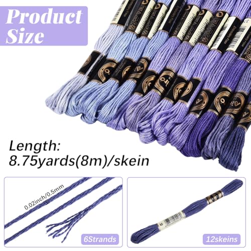 Image of 12 Skeins 105 Yards 6 Strands Purple Assorted Friendship Bracelet String Embroidery Thread Yarn Cross Stitch Bulk Variegated Gradient Floss Set for Felt Projects Sewing Making Craft DIY