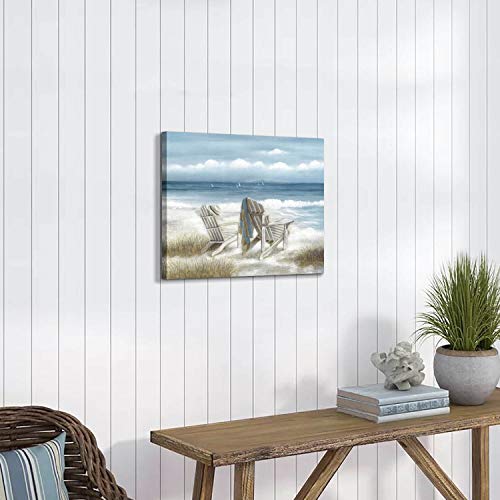 Tar Tar Studio Abstract Seascape Canvas Wall Art: Beach Chair On Sand Painting Print For Bedroom (24" W X 18" H, Multiple Sizes/Material) #TOP4