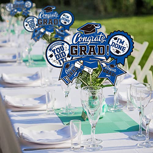 Image of 30PCS Graduation Party Decorations Congrats Grad Table Centerpiece,Graduation Table Decorations,Congratulate Graduation Centerpiece Sticks Table Toppers for Graduation Party(Blue,Black)