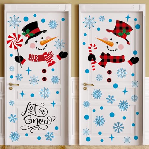 Kajaia Adesivos de porta de boneco de neve decoração de inverno floco de neve decoração de porta gra