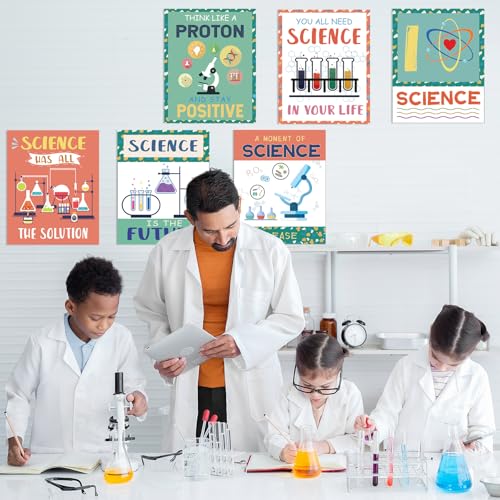 Image of PAIVSUN Science Posters for Classroom, 6 Pcs Science Classroom Decor, Inspirational Scientific Poster Decorations for Elementary Middle High School Teacher Must Haves (Green and Orange)