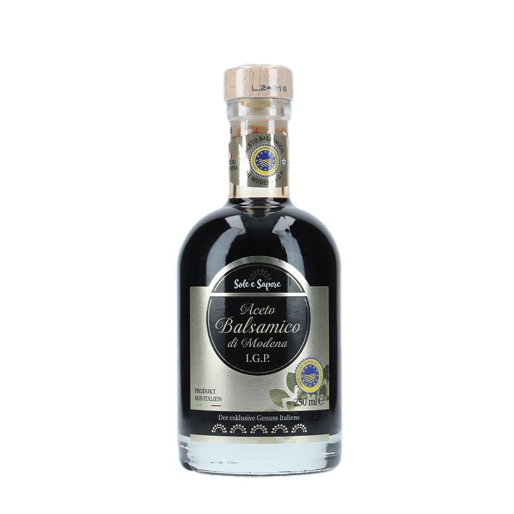 Schlemmerbox, Geschenkbox, Geschenkset, Olivenöl aus Ligurien in Goldfolie 0,5 L, Fleur de Sel Meersalz aus Trapani 150g, Sole e Sapore Aceto Balsamico di Modena I.G.P. DORO Gold 250ml