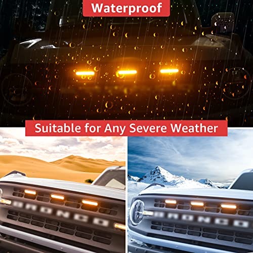 Led Grille Lights For Ford Bronco 2021 2022 2023 Base & Black Diamond Accessories 2 & 4 Door Front Grille Light Bar Amber Lamps Kit (3 Pcs) #TOP2