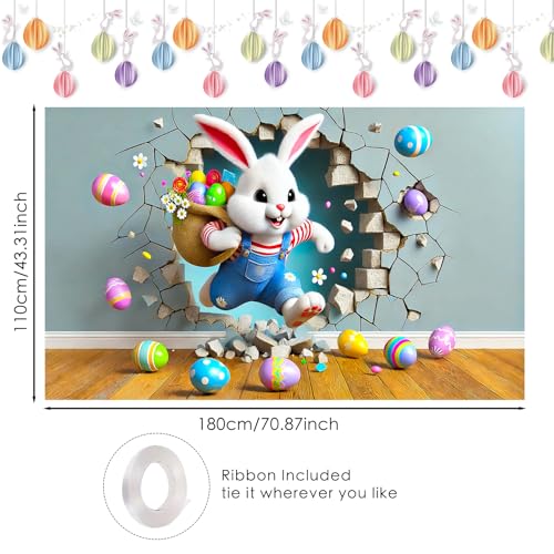 Image of Nuxovilar Easter Wall Banner 43x70.86 Polyester | Easter Banner, Party Poster, Wall Sign, Spring Backdrop. Suitable for Indoor, Room, Event. (Bunny Egg)