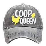 Women's Coop Queen Chicken Themed Hat, Baseball or High Ponytail Cap, Flock Owner Farm Gift, Funny Pun Cute, Embroidered Handmade Gift for Her Wife Mom Friend Sister Daughter