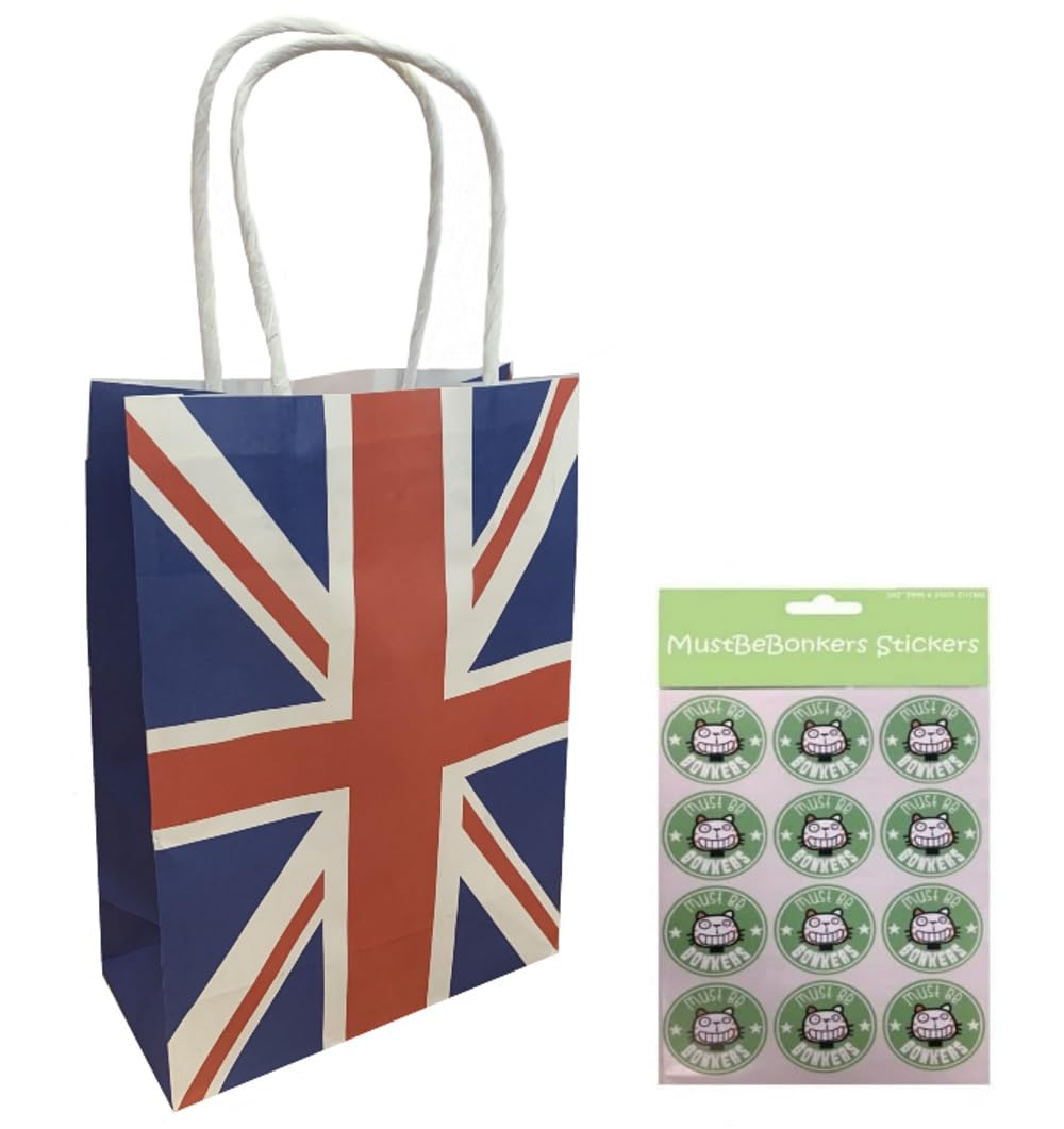 Union Jack Paper Gift Bags Kings Coronation Carrier Bag With Handle Food Treats Sweets Picnic Takeaway Bag British Street Party Supplies with Stickers (96 Bags)