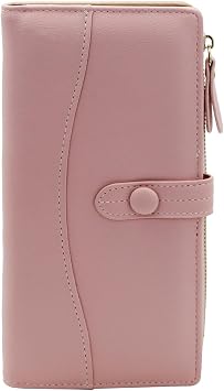 Women Wallet, Bifold Leather Clutch Wallet with Snap Zipper, Long Large Capacity Credit Card Wallet for Women Pink