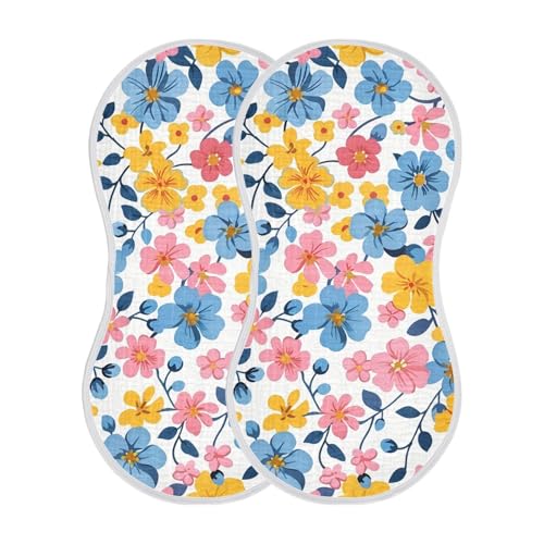 Small Flowers Pattern Muslin Burp Cloths 22x11 Inch - 4-Layer Organic Cotton & TPU Waterproof Lining, Absorbent Baby Bibs for Boys/Girls with Hanging Loop2