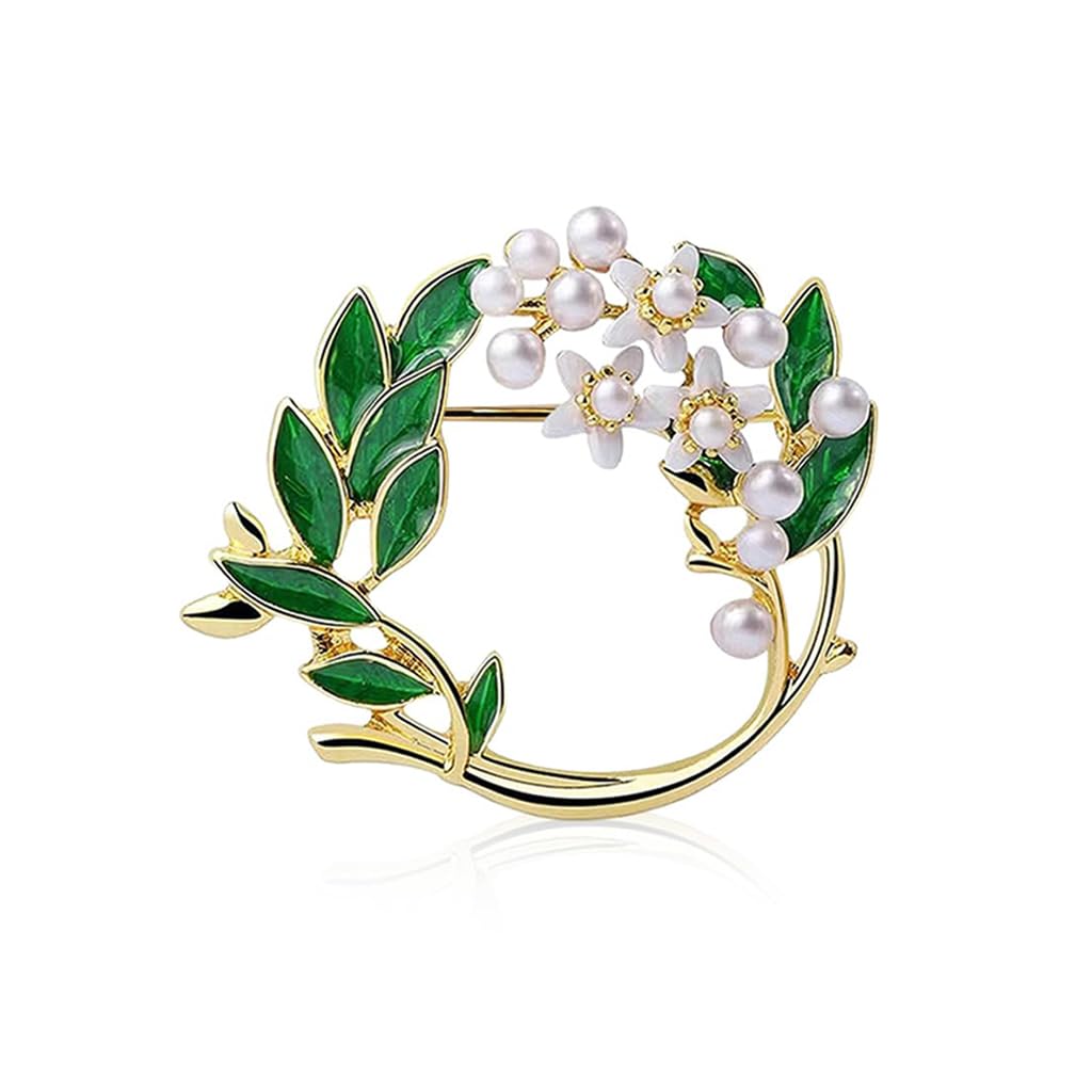 Crystal Brooch for Women Pearl Gardenia Saree Brooch for Women Girls Alloy Elegant Gold Wheat Flower Suit Brooch Pin for Blouse, Dress, Blazer, Scarf