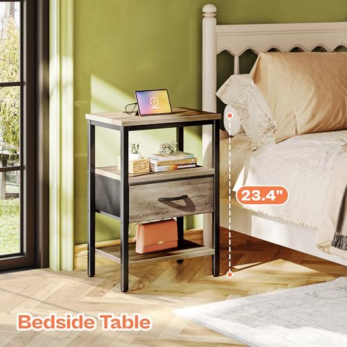 image for SUPERJARE Nightstand with Charging Station, Bed Side Table with Adjust