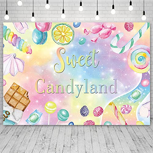 Sendy Sendy 7X5Ft Sweet Candyland Backdrop Sweet Girl Pastel Birthday Photography Background Lollipop Macaron Birthday Party Cake One Size #TOP6