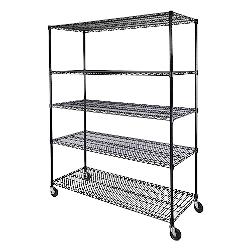 Image of Seville Classics UltraDurable Heavy Duty NSF Solid Steel Wire Rack Storage Unit, Organizer for Garage, Warehouse, Office, Restaurant, Classroom, Kitchen, Black, 5-Tier Shelving, 60" W x 24" D