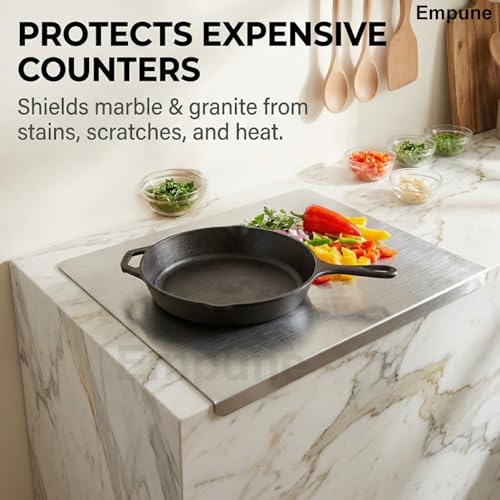 Image of Stainless Steel Chopping Board with Lip | 42 x 32 cm | Heat-Resistant up to 200C | Reversible, Food-Grade Steel Cutting Board | Free 2 Steel Straws | Medium