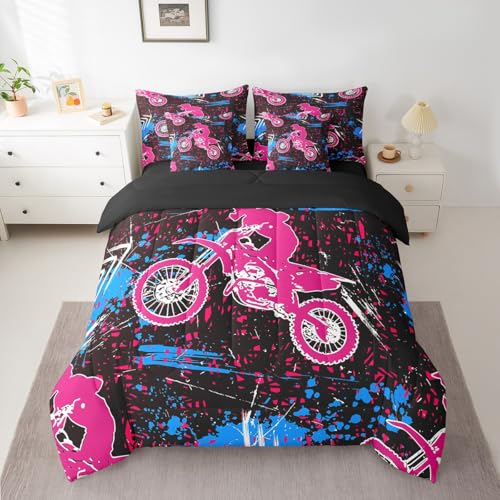 Feelyou Extreme Sports Bed Set Includes Comforter, Sheet Set, Pillowcases & Pillow Covers Set Dirt Bike 7 Pieces Bedding Set, Motorcycle Bed in a Bag, for Racing Motocross Rider Full Size