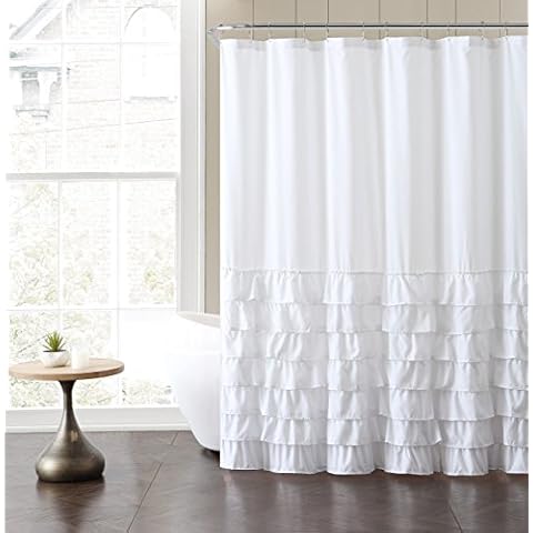 VCNY Home - Fabric Shower Curtain, Ruffled Bathroom Essentials, Chic Home Decor, 72" (Melanie Collection, White) Cover