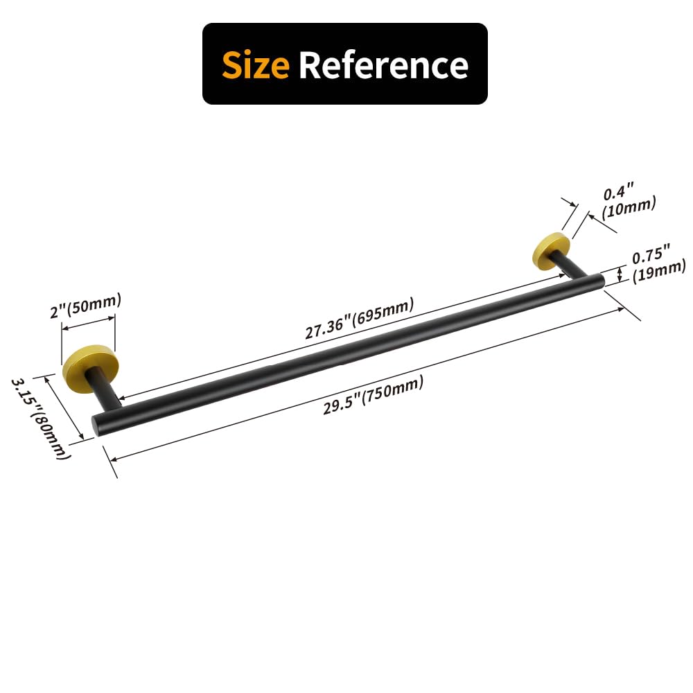Barra para Toallas de 76 cm (30 Pulgadas) en Color Negro y Dorado, riel de Pared de Acero Inoxidable para baño de Estilo Moderno.