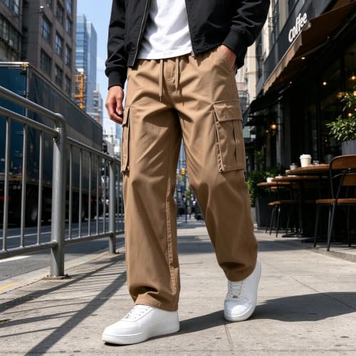 Men's Straight Wide Leg Cargo Pants High Waisted Casual Tactical Work Pants - image 6