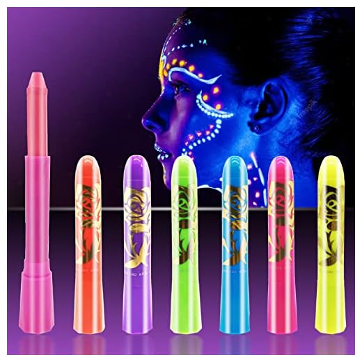 Face Paint Crayons Glow in The Dark Body Painting Kit Under UV and Black Light Makeup Non-Toxic for Halloween Masquerades Easter Festivals Party Supplies (6 Colors)
