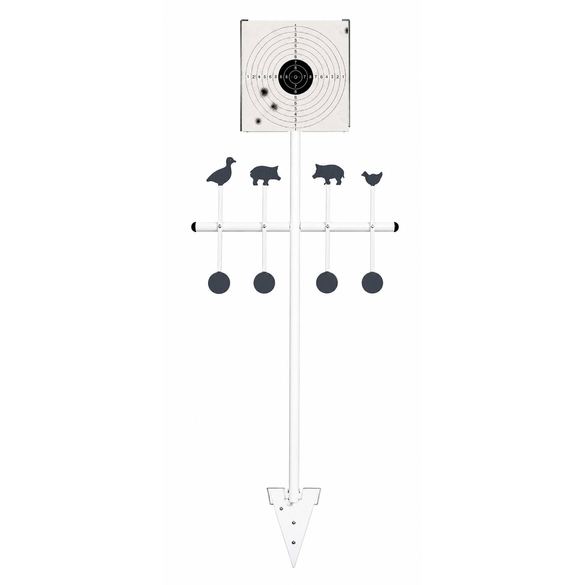 Cible Métallique Mobile avec 8 Cibles Rotatives et Panneau Fixe 14 x 14 cm – pour Tir Sportif à Air Comprimé et Airsoft – Entraînement de Précision et de Vitesse – Robuste et Polyvalente