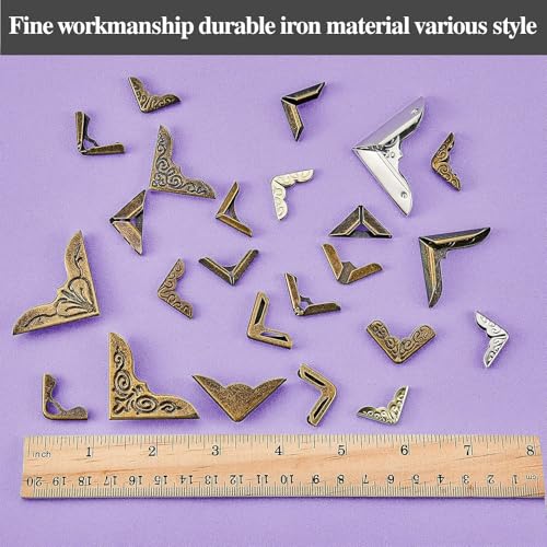 Image of 48 Pcs Metal Book Corners Protectors Guard,Vintage Iron Triangle Corner Cover witg Carved Decorative,Triangle Book Edge Cover Guard,for Protecting Photo,Album,Notebook and Scrapbook Corners
