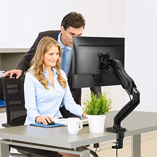 Image of Audiovan Gas Monitor Mounts - Articulating Arm, Adjustable VESA Mount Desk Stand with Clamp and Grommet Base. (Black, F-80 Gas Spring Single arm)
