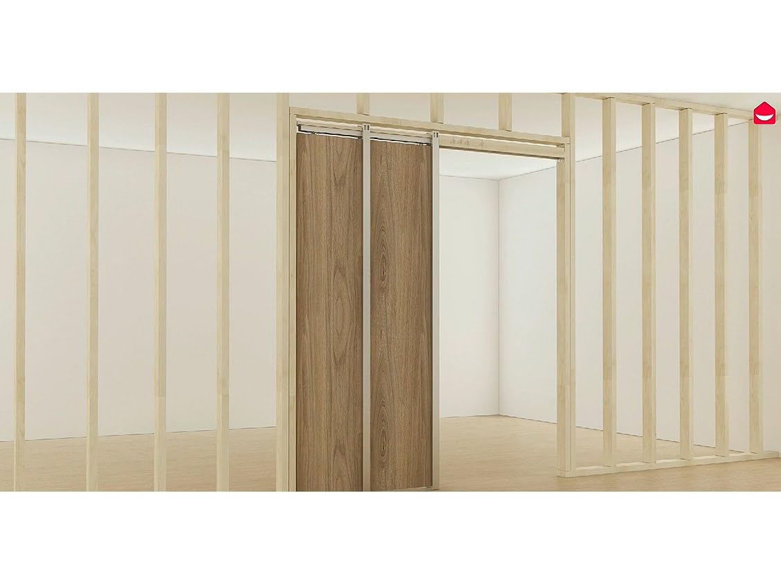 Vente-unique - Puerta corredera doble con sistema de empotrado en aluminio y vidrio templado - 2 x H205 x L83 cm - WILDEN II