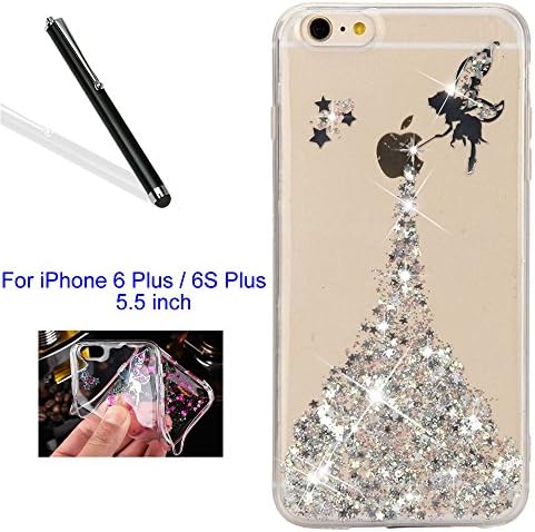 Leecase Luxury Bling Glitter Star Shiny Fairy Girl Pattern Slim Fit Soft Gel Transparent Flexible Tpu Bumper Gel Skin for iPhone 6 Plus/6S Plus 5.5"-Star,Silver