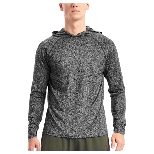 Mens Workout Hoodie Light Long Sleeve Gym Hooded Shirts Dry Fit Running Athletic Thin Hoodies Pullover(32-Charcoal Heather,L)