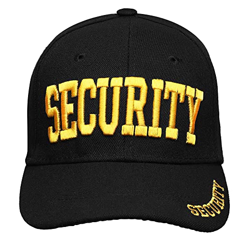 Falari Security Hat Baseball Cap - Gold or White Embroidery Security Front, Bill & Back - Adjustable Size - Gold (1pk)