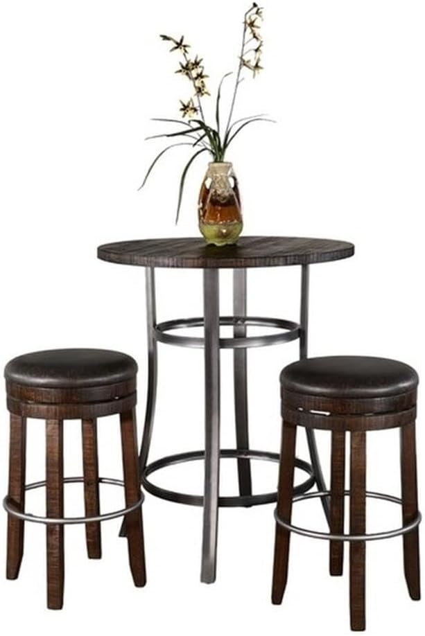 Pemberly Row 3-Piece Counter Height Pub Set, Solid Mahogany Wood, Powder-Coated Finish, 42 in Dining Table with 2 Stools, Compact Size for Small Kitchens, Breakfast Nooks or Dining Areas