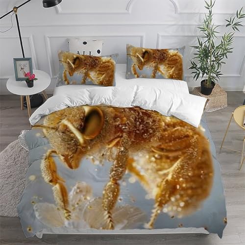 Housse de couette abeille en microfibre premium 3D, literie durable pour lit double