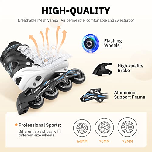Marcent Adjustable Inline Skates For Boys And Girls, Kids Roller Blades With Light Up Wheels Outdoor And Indoor Skates For Beginners Youth- White, Medium #TOP5