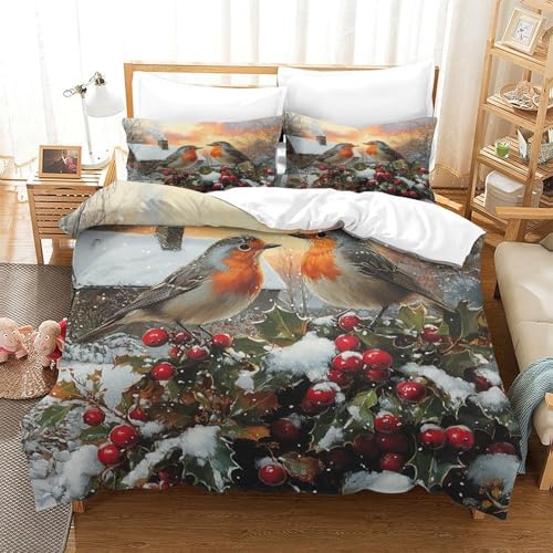 Housse de couette oiseaux hivernants en microfibre 140x200 pour un lit d'ado douillet - 3