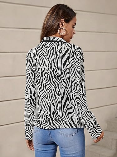 WDIRARA Women's Zebra All Over Printed Button Front Long Sleeve Work Blazer Jackets2