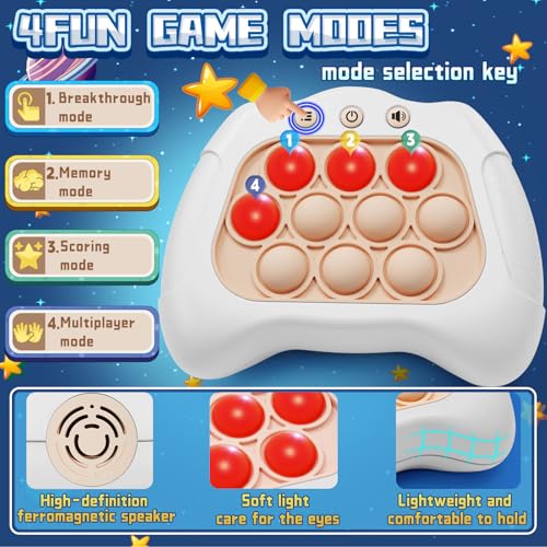 Aolgen Quick Push Game,Pop Game Fidget Toys, Fast Push Bubble Game, Handheld Puzzle Game Sensory Toys ,Light Up Push Pop Game for Kids 3-12 Girls and Boys Teens Adults Decompression (White) - Image 4