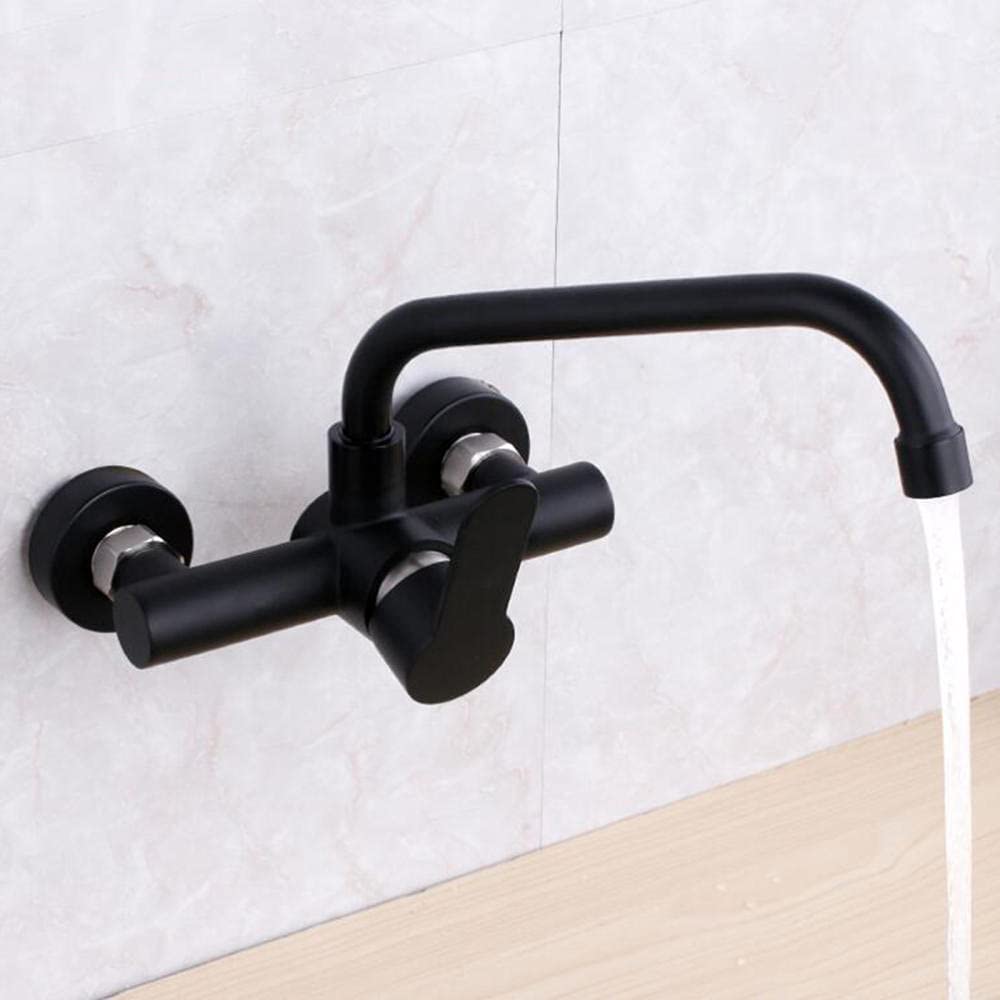 ZYCHSJXA Black Wall Mounted Kitchen Faucet Stainless Steel Hot and Cold Water Double Hole Laundry Pool Tap-B(Color:B)