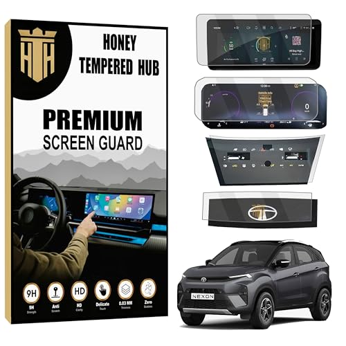 Image of (4 Pack) Screen Guard For Tata Nexon 2023 / 10.25 Inch Infotainment [Round Corners] + Steering + Instrument Cluster + Ac Control Panel / 2024 Nexon Car Display Accessories [Not Tempered Glass](Fearless Fearless(S)