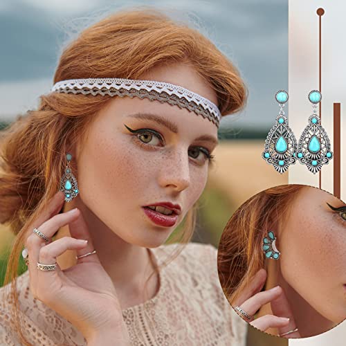 24 Pairs Turquoise Earring Set for Women Bohemian Teardrop Dangle Stud Turquoise Round Metal Earrings Boho Vintage Oval Jewelry for Women Fashion Accessories Gifts (Ear Stud Style)4