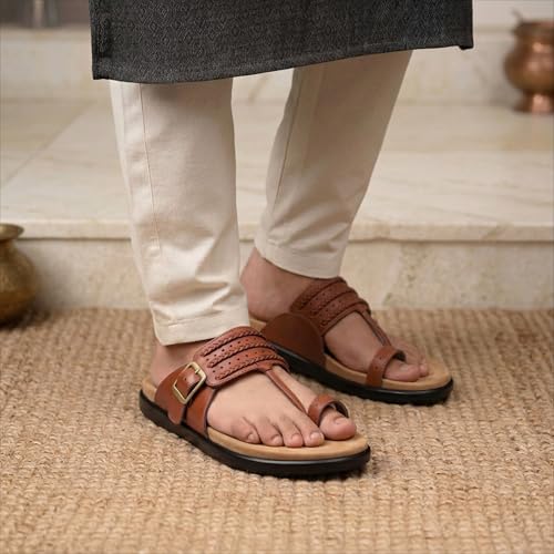 Image of Frido Puneri Chappal for Men | Available in 2 Options- Arch Support & Without Arch | Traditional Indian Leather Sandals with Memory Foam, Wide Toe Box & Zero Drop Design | Adjustable Ethnic Footwear