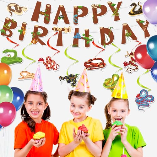 Image of Snake Birthday Party Decorations - 8PCS Snake Reptile Bday Banners with Hanging Swirls Decorations Jungle Wild Safari Animals Decor Supplies