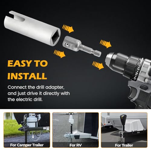 Image of 8inch Scissor Jack Slotted Drill Attachment with 2 Adapter Bits,Stainless Steel Scissor Jack Slotted Drill Adapter T-Slot Drill Attachment,for RV Trailer Camper