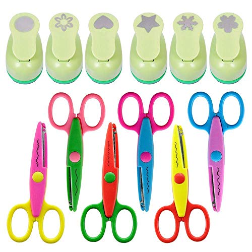 UCEC Craft Paper Scissors Hole Punch Set, 6 Colorful Decorative Paper Edge Scissors, 6 Pcs 1-Inch Paper Puncher Handmade Hole Scrapbooking Punches, Great for Teachers, Crafts, Scrapbooking