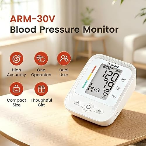 Sinocare Upper Arm Blood Pressure Monitor, Large 3-Color Backlit LCD, 2x120 Reading Memory, Wide-Range Cuff 8.6 – 16.5 Inches — view 5